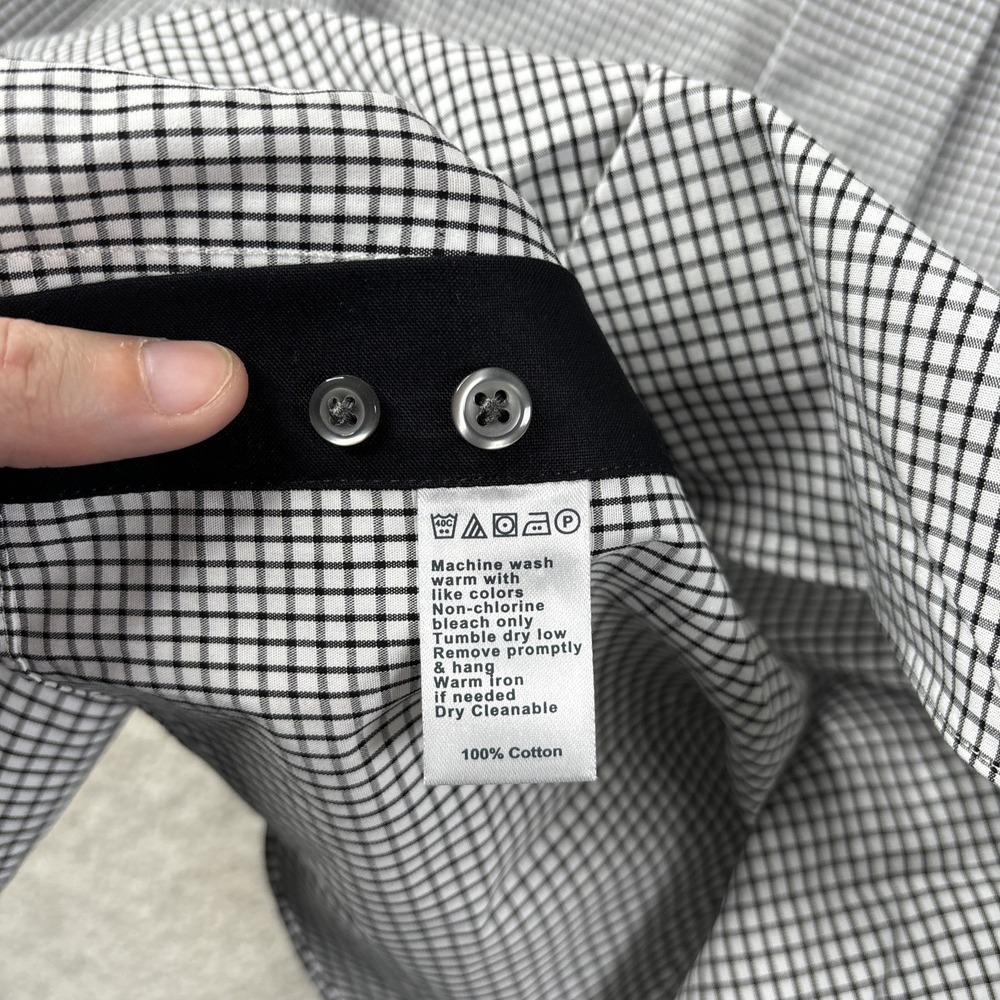 Paul Fredrick Tailored Fit Button Down Shirt Mens 15.5x35 Non Iron Gingham Black - Picture 8 of 8